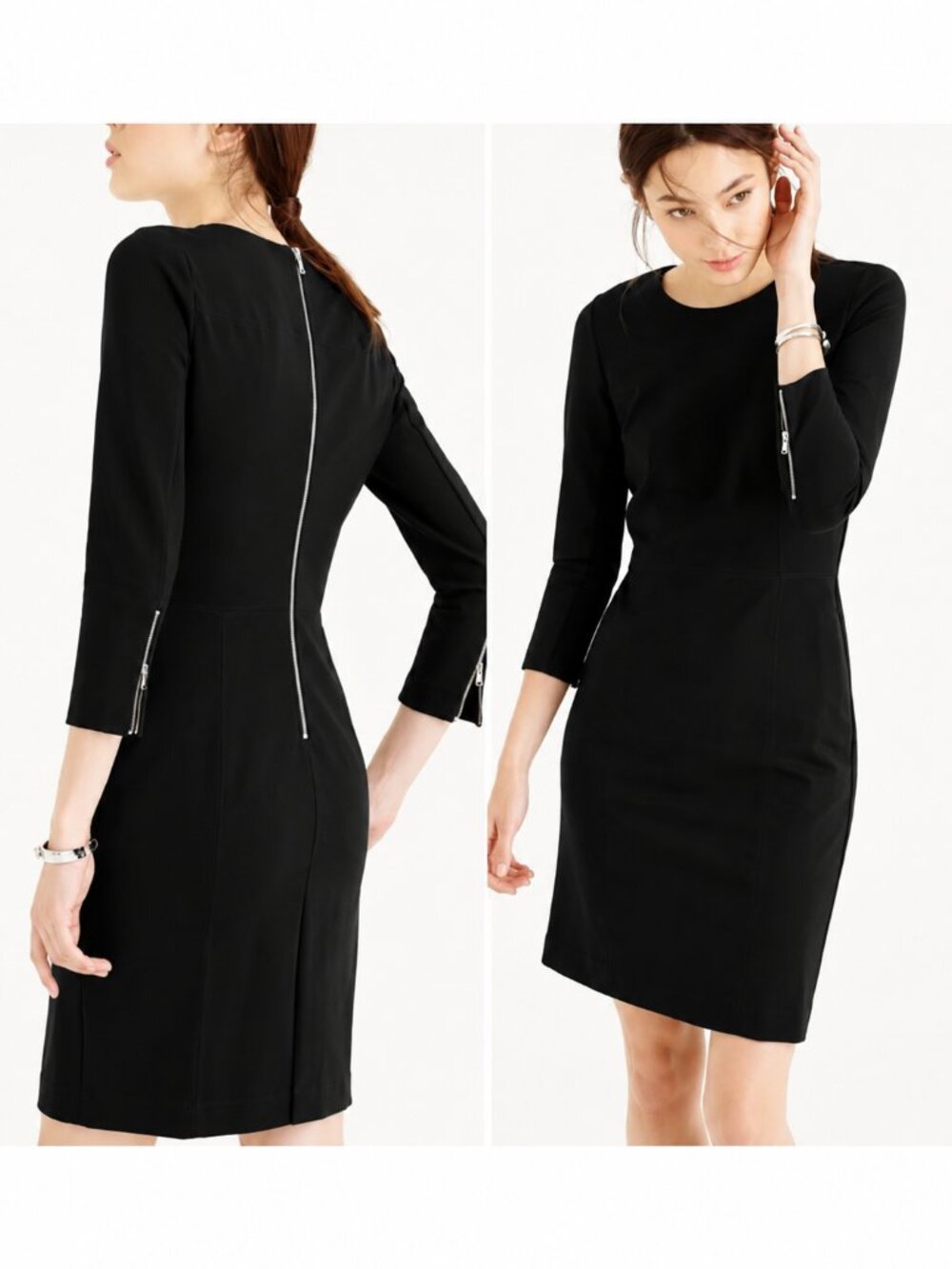 J.Crew Black Structured Ponte Sheath Dress Women's Exposed Zips Size 2 NWT Sleek